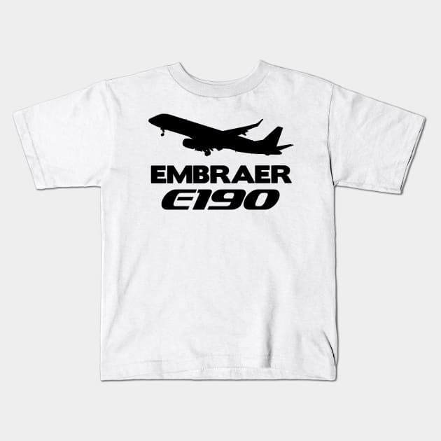 Embraer E190 Silhouette Print (Black) Kids T-Shirt by TheArtofFlying